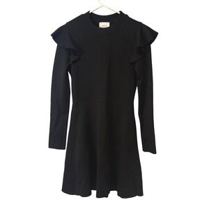 JOA Just One Answer Black Ruffle Shoulder Long Sleeve Mini Knee Length Dress M